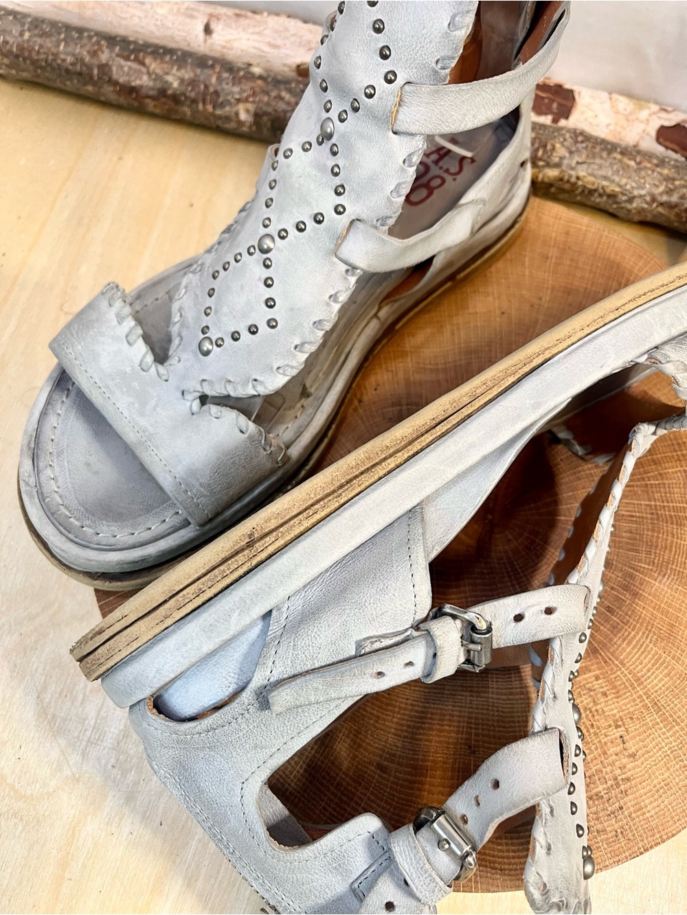 A.S.98 Light Blue Grey Leather Gladiator Sandals Size 41 / US 10-10.5